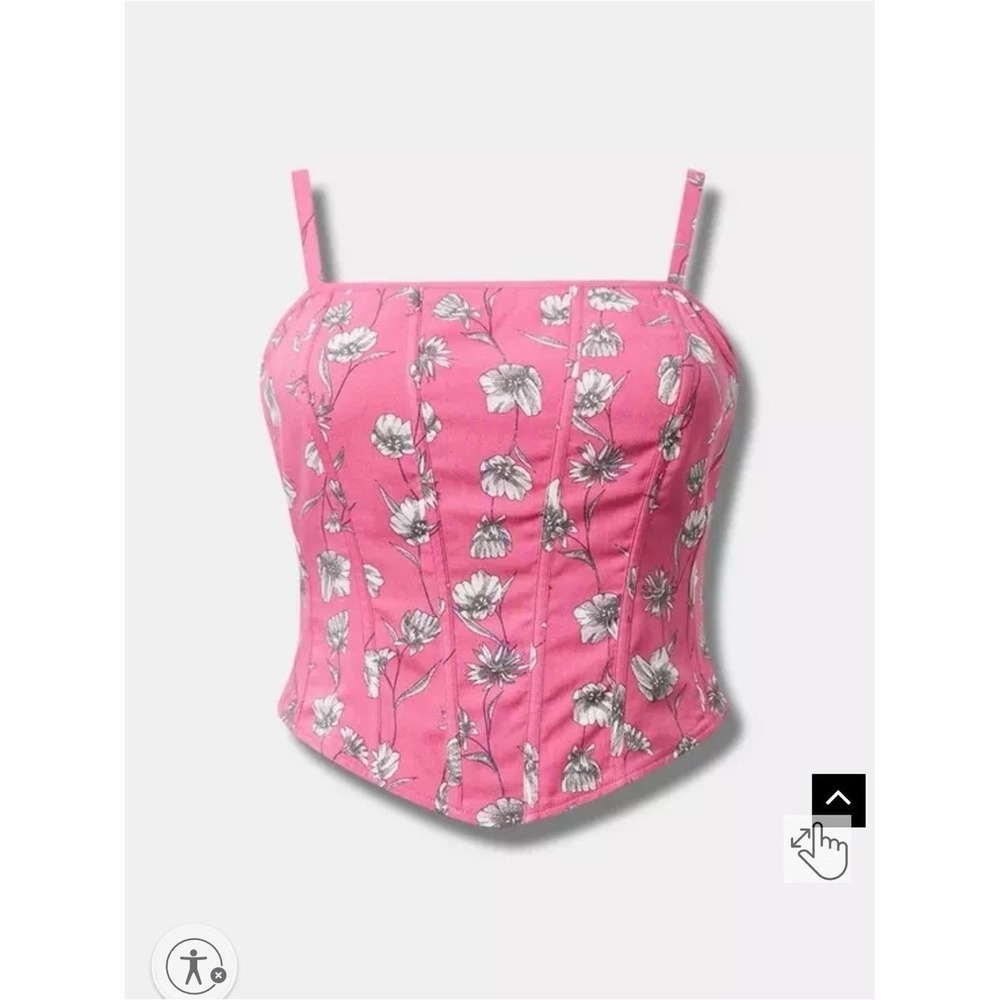 Torrid Corset Crop Top Size 0 L Pink Floral Challis Smocked Y2K Coquette Cami